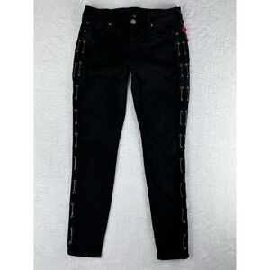 True Religion Jeans Womens 31 Black Halle Mid Rise Super Skinny Curb Chain Jeans